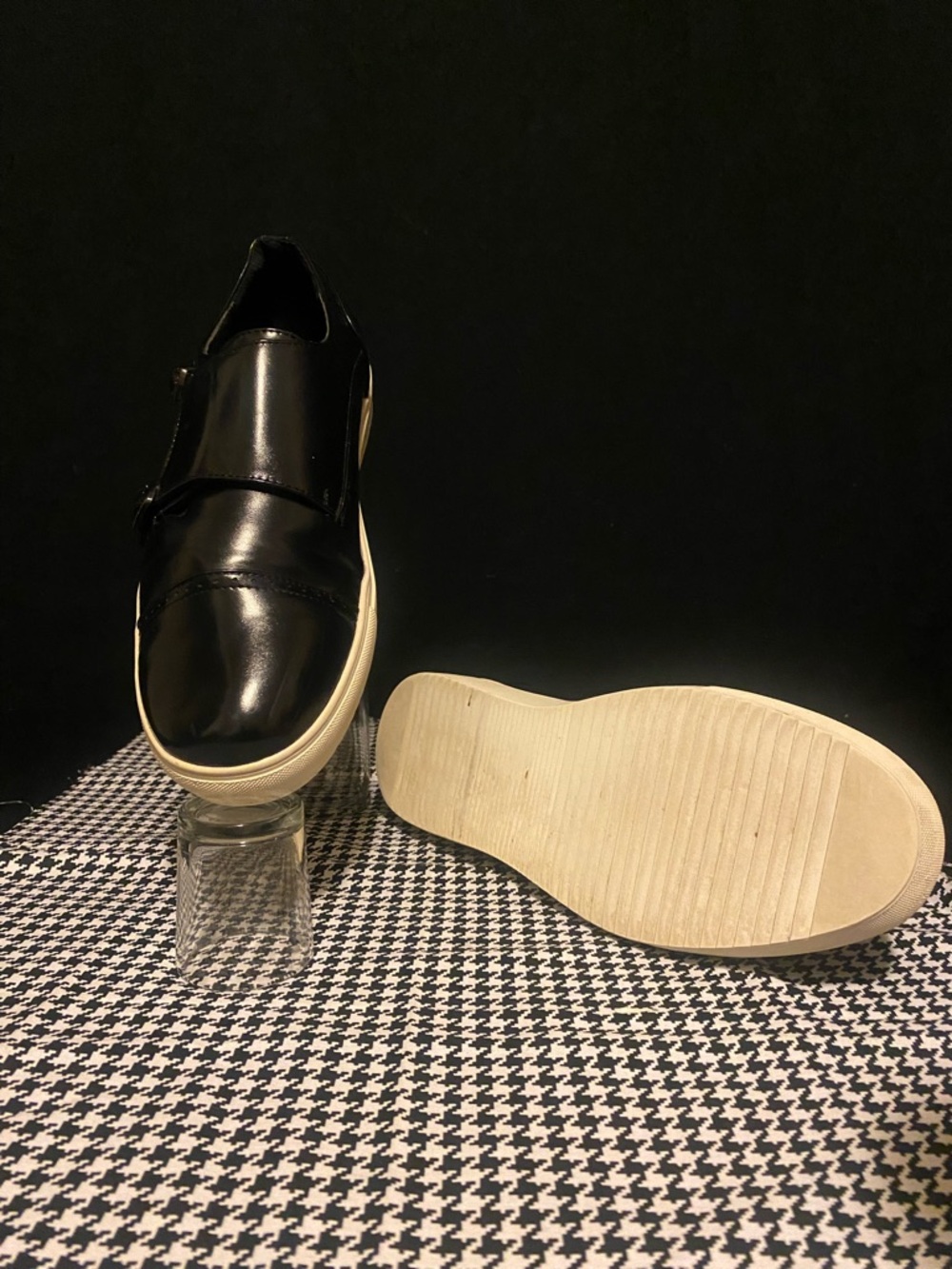 New York & Company Black Leather Double Monk-Style Slip-On Sneakers - Picture 10 of 11